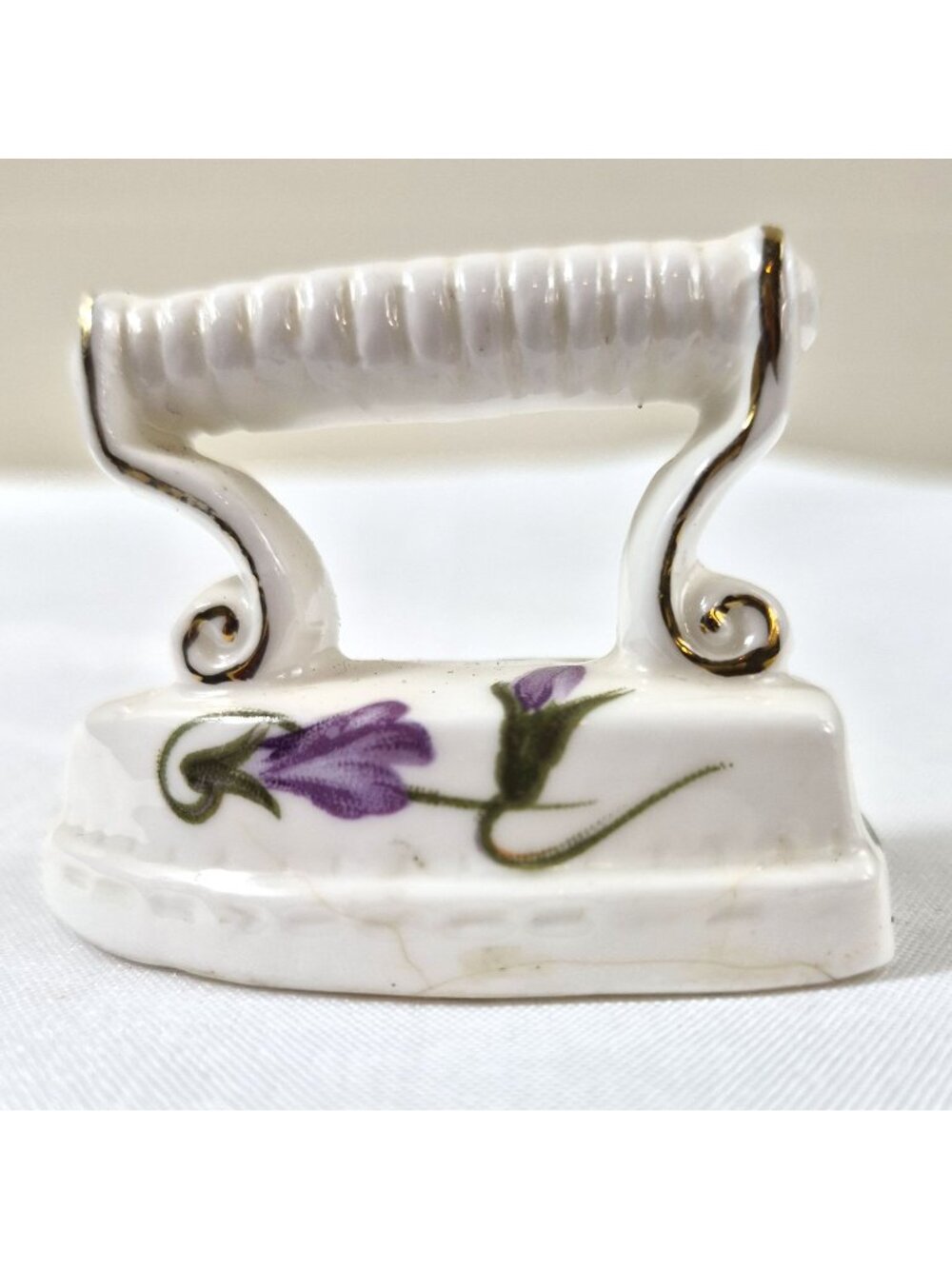 Vintage Brinton Bone China Taiwan Miniature Sad Iron Purple Floral Gold Trim